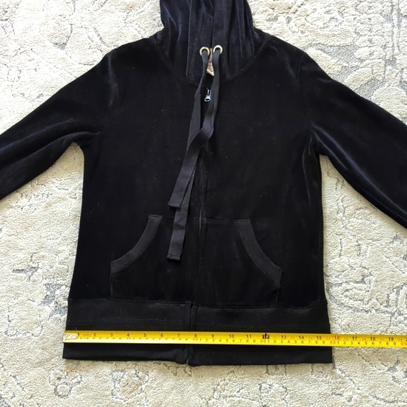Pink Rose Hoodie Velour Black Size M Fluer de Lis - Picture 10 of 11